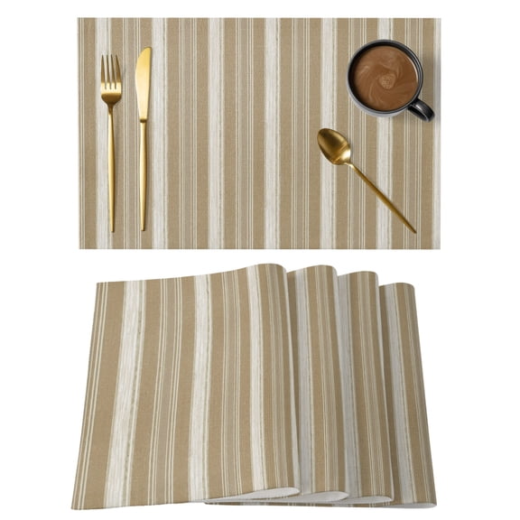 Brown Grey Striped Placemats Set of 2 Farmhouse Stripes Modern Abstract Art Place Mats Indoor Wipeable Table Mats Washable Cloth Dining Table Placemats for Kitchen Holiday Party Home Decor 13x19 Inch