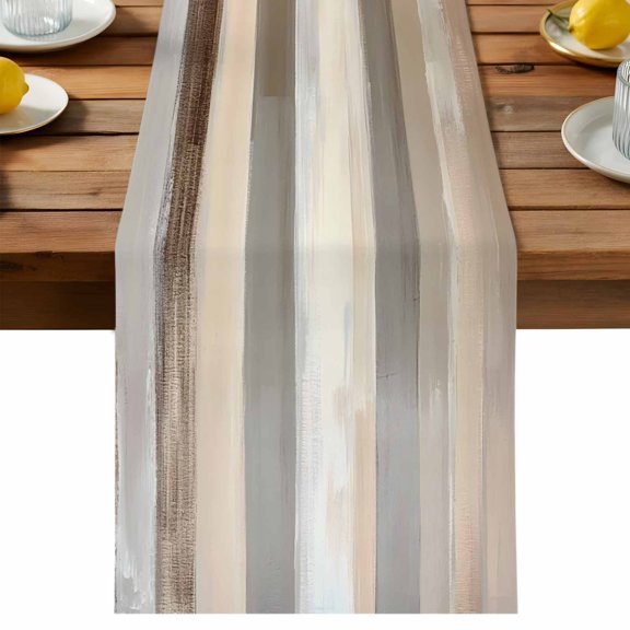 Brown Grey Table Runner, Abstract Neutral Textured Modern Minimalist Cotton Linen Table Cloth, Tablerunner for Kitchen Dining Party Wedding Home Decor 13x36 Inch