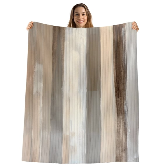 Brown Grey Throw Blanket, Flannel Fleece Blanket with Striped Design for Couch, Abstract Neutral Textured Modern Minimalist Soft Breathable All Season Plush Blankets for Sofa Office Travel 40"x50"