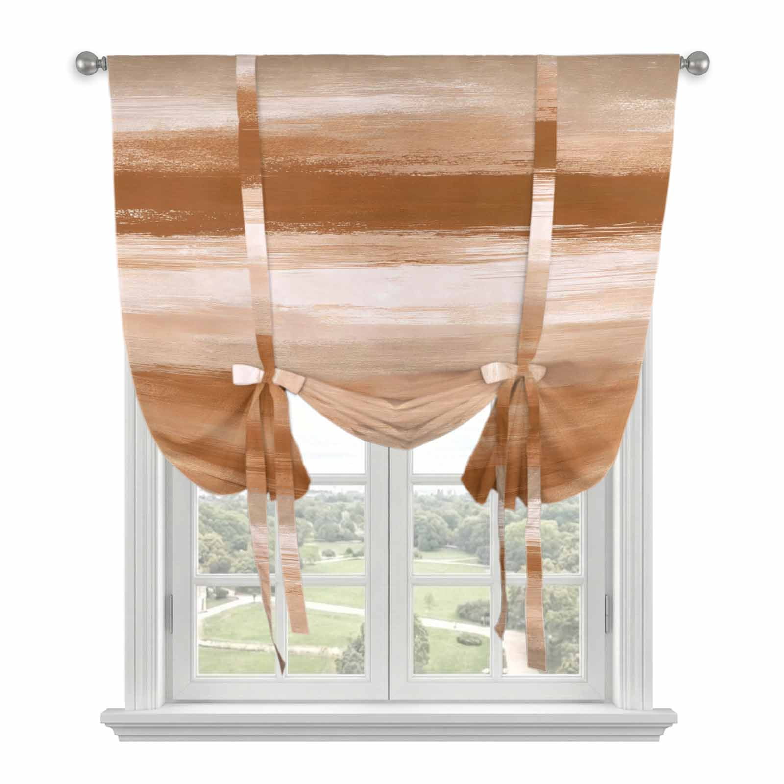 Brown Grey Tie Up Curtains for Kitchen Windows,Adjustable Rod Pocket ...