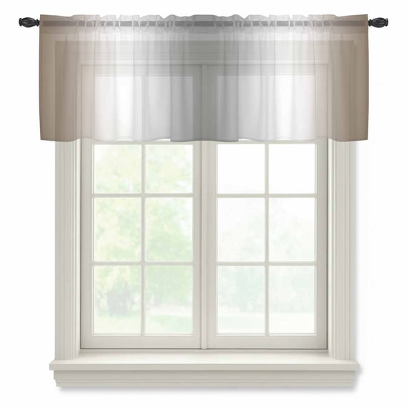 Brown Grey Valance Curtains for Kitchen/Living Room/Bathroom/Bedroom Window, Rod Pocket Small Topper Half Short Window Curtains Voile Sheer Scarf, Gray Farmhouse Modern Rustic 60"x18"