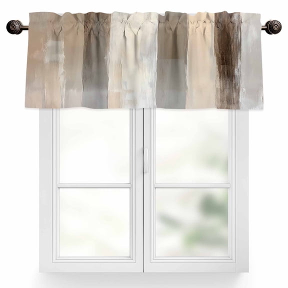 Brown Grey Valances for Windows, 42 x 18in, Abstract Neutral Textured Modern Minimalist Rod Pocket Kitchen Valance Curtain Light Filtering Window Treatments for Living Room Bedroom, 1 Panel
