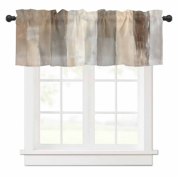 Brown Grey Valances for Windows Abstract Neutral Textured Modern Minimalist Rod Pocket Curtain Valance Window Treatment Short Curtains for Kitchen Living Room, 60"x14"