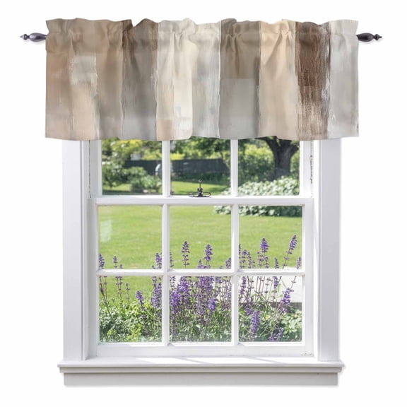 Brown Grey Valances for Windows, Abstract Neutral Textured Modern Minimalist Valance Window Treatment Rod Pocket Short Curtains Valances for Kitchen Bathroom 54"W x 18"L
