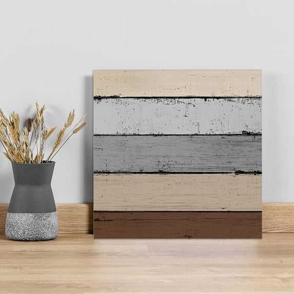 Brown Grey Wall Art Painting on Canvas, Vintage Stripe Farmhouse Wood Grain Ombre Canvas Art Home Prints Wall Art Framed Modern Artwork for Living Room Bedroom Wall Decor 12x12in