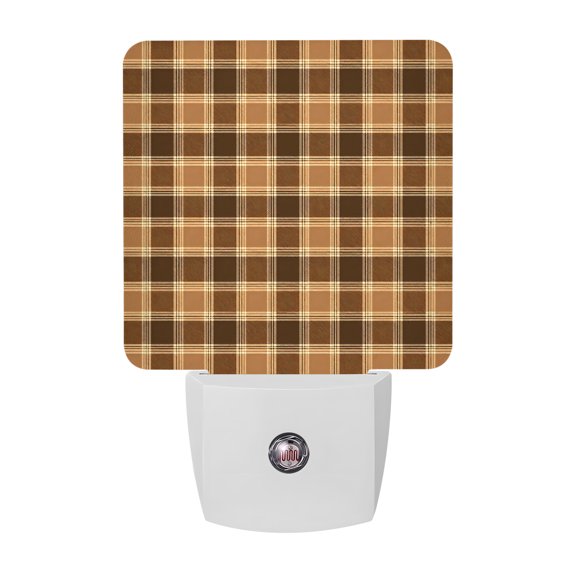 Brown Grid LED Night Light, Fall Minimalist Tan Beige Plaid Stripes Vintage Country Night Lights plug into Wall with Smart Sensor Dusk to Dawn Sensor for Nursery Bedroom 2.95x4.5in