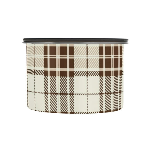 Brown Grid Tartan Checkered Airtight Coffee Bean Canister 17oz Food Storage Containers with Lids For Gournd, Tea, Sugar, Flour, Rice, Cereal, Candy Cookie Jar