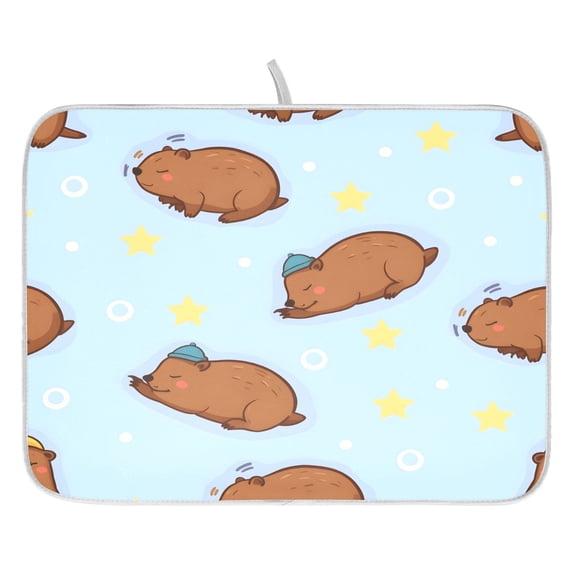 Brown Groundhog Pattern Drying Dish Mat Quick Drying Absorbent Soft Durable for Kitchen 18" x 24"