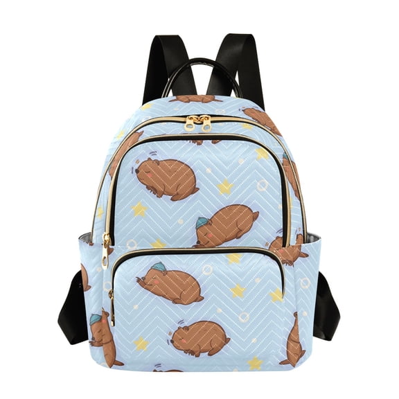 Brown Groundhog Pattern Fashion Backpack Quilted Lightweight Women Travel Daypack 14L
