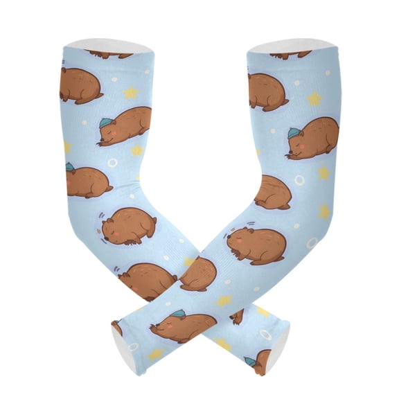 Brown Groundhog Pattern UV Protection Cooling Arm Sleeves, Compression Sun Sleeves for Men Women Sports