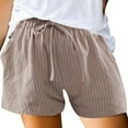 thumbnail image 1 of Brown Gym Shorts Women's Summer Cotton Casual Striped Shorts Pocket Pants, 1 of 5