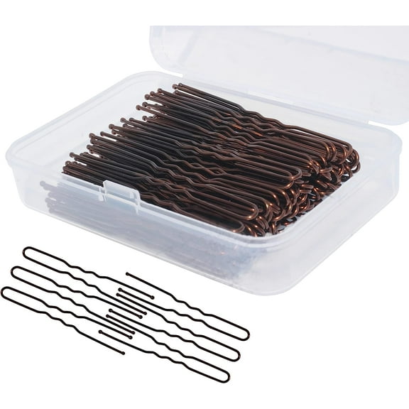 Brown Hair Pins 100 Pcs U shape Bobby Pins Brown Hair Grips Kirby Grips Hair Pins for Buns, Bun Pins with Box Great Hair Grips for Thick Hair Bobby Brown (6cm)
