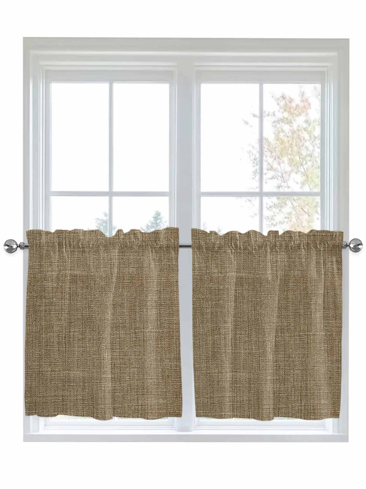 Brown Half Window Curtain 36 Inches Long, Farmhouse Burlap Solid Beige ...