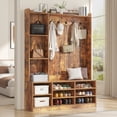 thumbnail image 1 of Brown Hall Tree with Storage Bench, 5-in-1 Entryway Bench with Coat Rack, Adjustable Shoe Storage, Hanging Hooks, Shoe Organizer for Entryway, White, 1 of 9