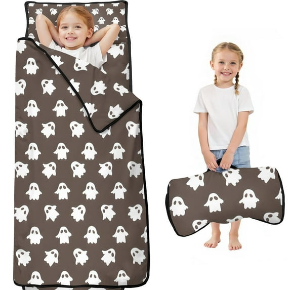 Brown Halloween Ghost Pattern Toddler Nap Mats for Kids Preschool,59"x22" Sleeping Mat Bag or Kids,Toddler Sleeping Bag,Toddler Nap Mat or Daycare