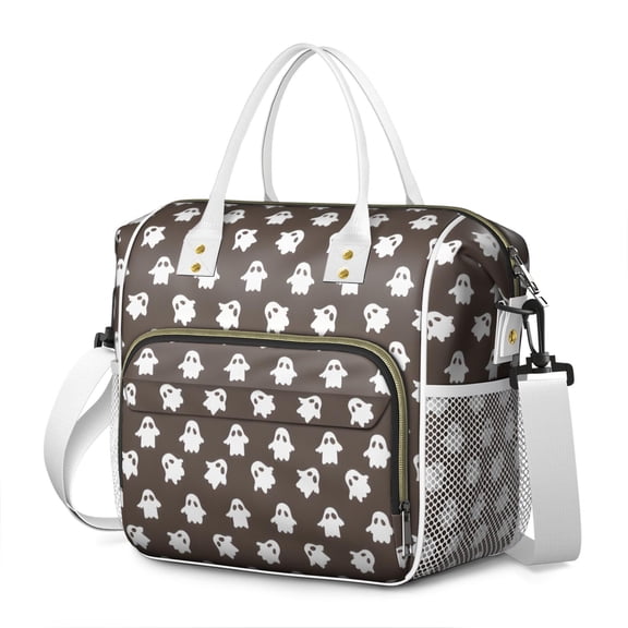 Brown Halloween Ghost Pattern Womens Lunch Box for Work,Insulated Large Lunch Bag for Tween and Teen,Loncheras Para Mujer,Leakproof Adult Lunch Bag for Work,Beach,Travel,Picnic,Camping