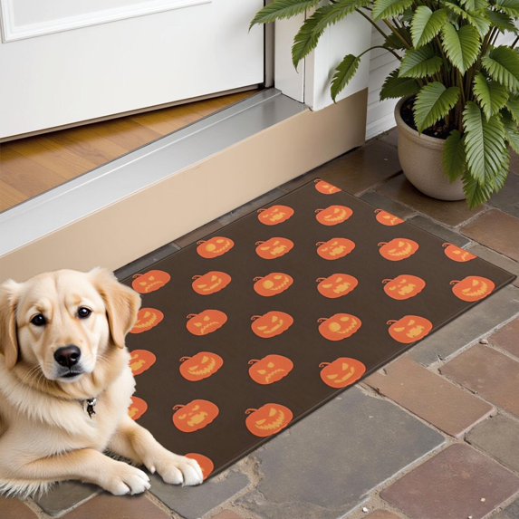Brown Halloween Pumpkin Faces Door Rugs,Washable Non Slip Door Mats Indoor,Decorative Door Mats,Entry Mat Indoor for Entrance,Bedroom,Kitchen,Bathroom,16"x24"