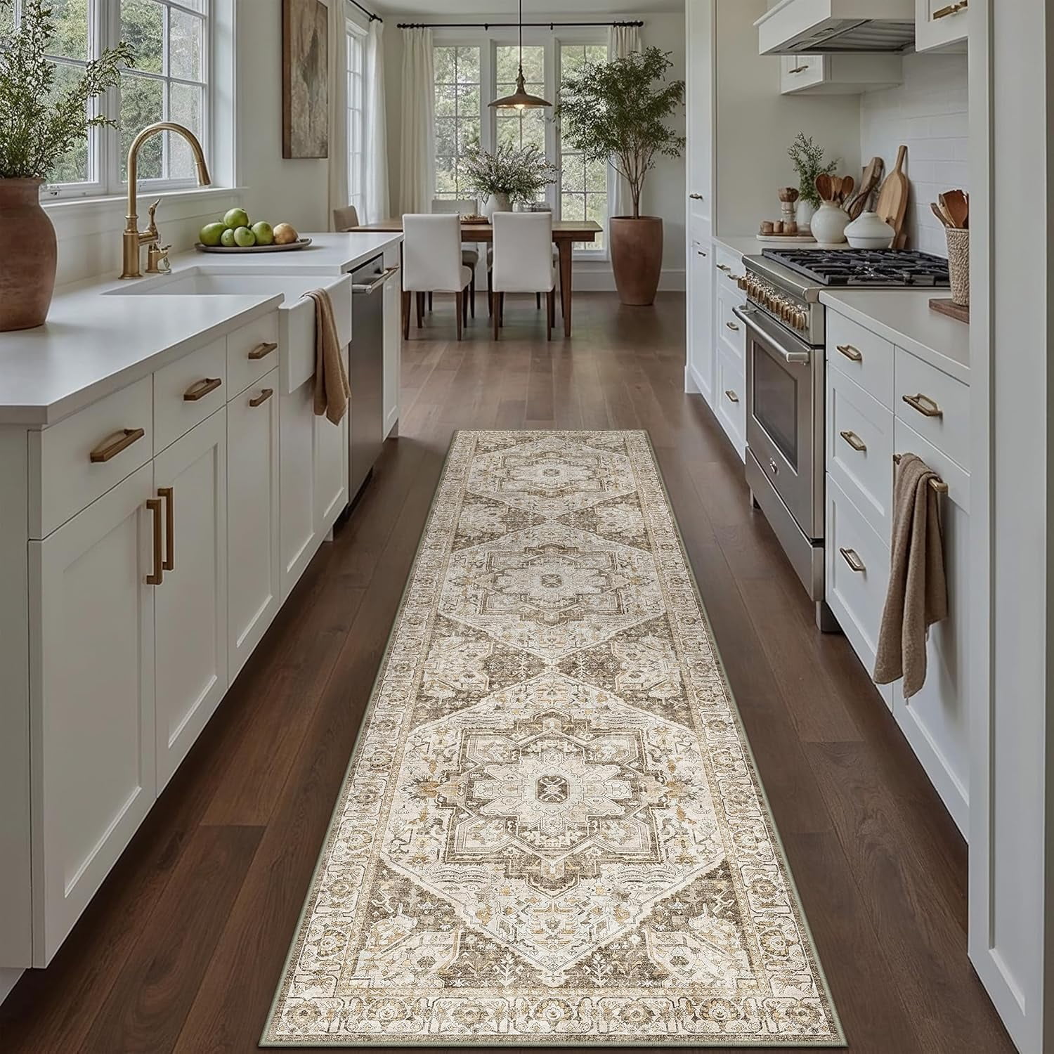 Brown Hallway Runner Rug 2x10 Vintage Washable Distressed Area Carpet