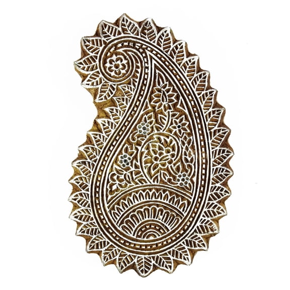 Brown Hand Carved Paisley Stamp Printing Block Wooden Textile Stamp Block Print