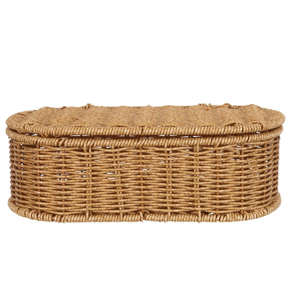 Brown Handwoven Rattan Basket with Lid for Entryway Table and Closet Storage