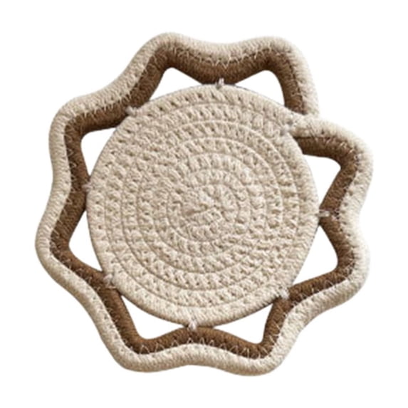 Brown Handwoven Rope Trivet Set, Octagon Heat Resistant Pad for Pots and Pans, Natural Cotton Coaster and Table Protector, Rustic Kitchen Decor and Holiday Dining Gift Set of 2