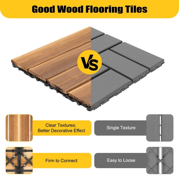 Brown Hardwood Interlocking Patio Deck Tiles Wood Flooring DIY Outdoor 12"x12"
