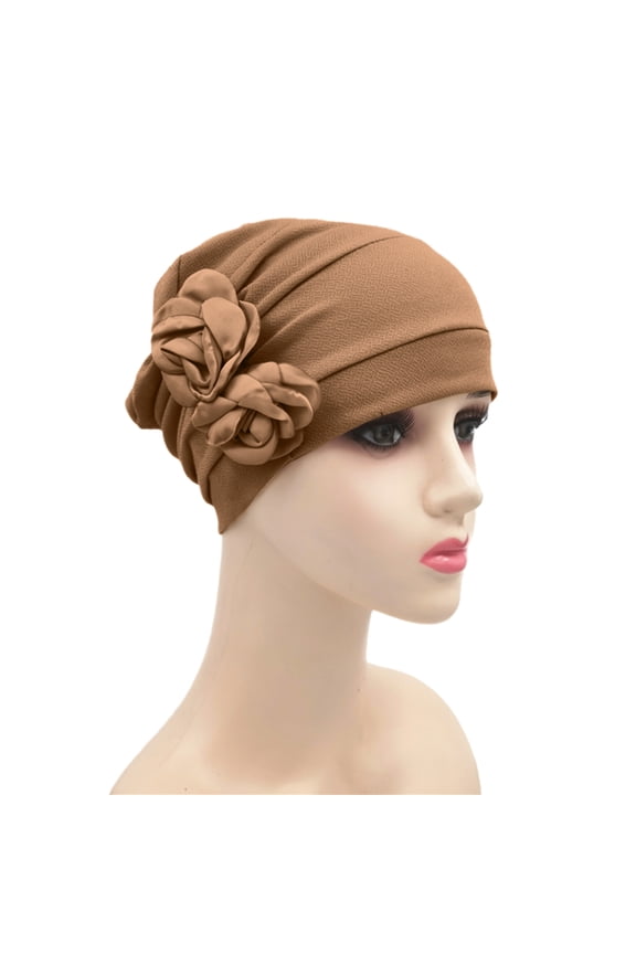 Brown Headband for Women Cancer Head Hat Cap Ethnic Bohemian Pre Tied Braid Hair Cover Wrap Turban Headwear Hat