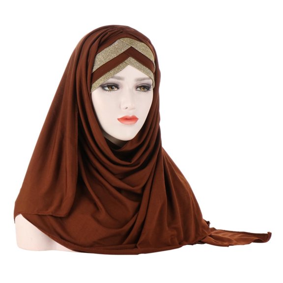Brown Headband for Women's Eid Al Fitr Colored Forehead Bright Scarf Hat Muslim Headband