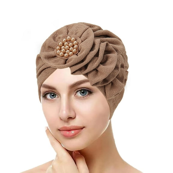 Brown Headband for Women's Eid Al Fitr Season Flower Solid Color Wrinkled Long Strip Single Side Sticker Headscarf Hat Muslim Headscarf