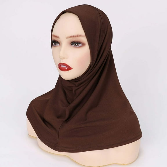 Brown Headband for Womens Casual Solid Head Hat Cap Hair Cover Wrap Headwear Muslim Long Turban Cap