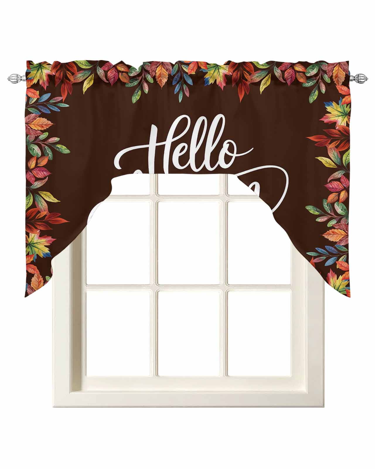 Brown Hello Autumn Kitchen Swag Valances for Windows, Maple Leaf ...