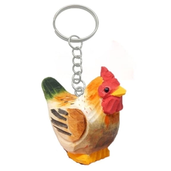 Brown Hen Chicken Keychain Ring Clip Charm Farm Bird Miniature Wood Mini Figurine Small Animal