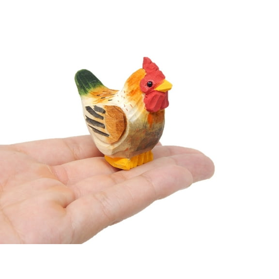 Brown Hen - Farm Animal Figurine Handmade Miniature Wooden Chicken Bird Art Mini Carved Ornament Small Collectible