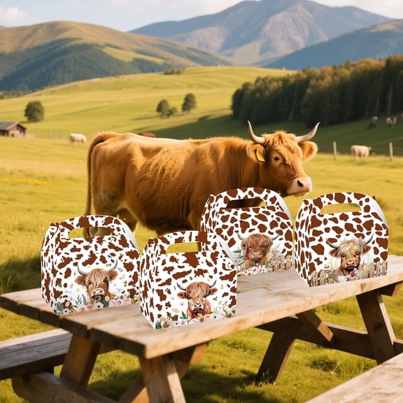 Brown Highland Cattle Party Gift Box 12 Pieces - Western Kraft Paper Theme Souvenir Gift Box Set