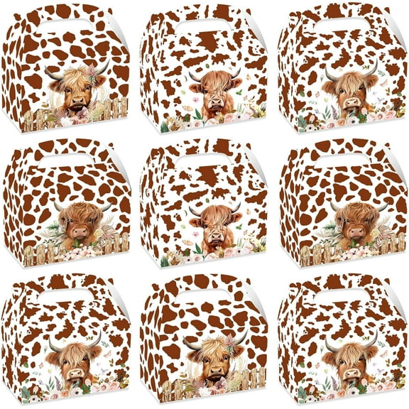 Brown Highland Cattle Party Gift Box 12 Pieces - Western Kraft Paper Theme Souvenir Gift Box Set