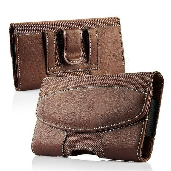 Brown Horizontal Leather Belt Loop Case is Compatible with Nokia C110 and C300