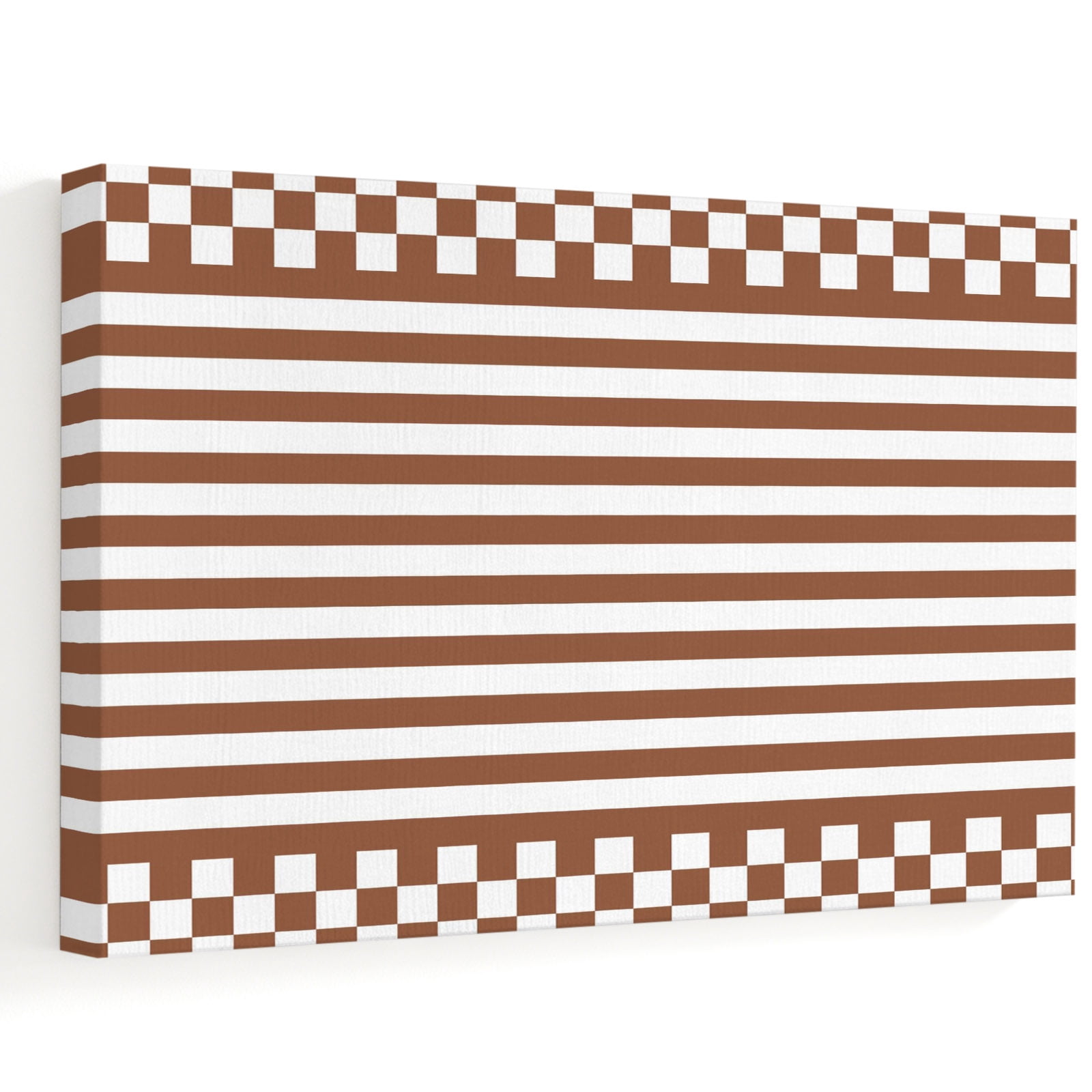 Chequerboard Border Brown Horizontal Stripes Canvas Wall Art, Minimalist Checkerboard ...