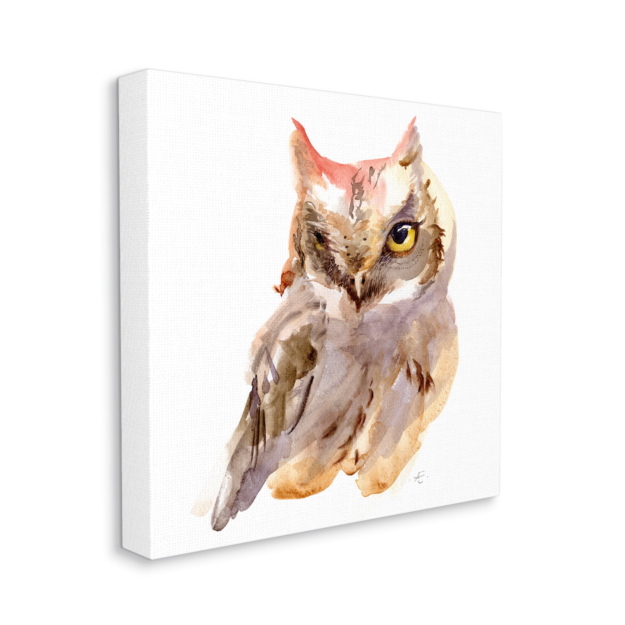 Brown Horned Owl Eye Wink Minimal Bird Animals & Insects Gallery-Wrapped Canvas Print Wall Art, 17x17