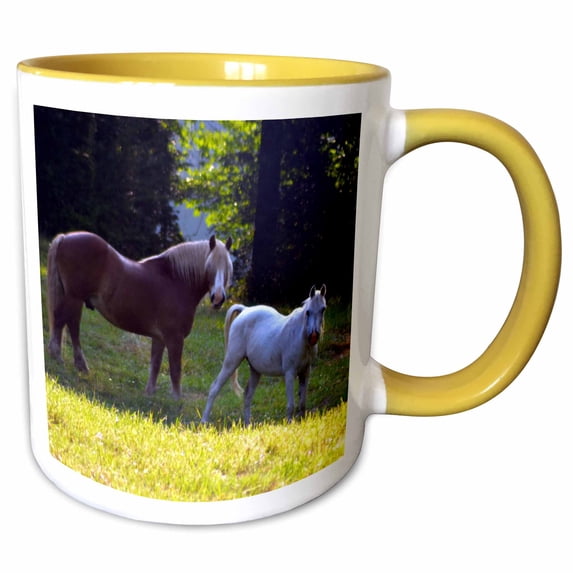 3drose, Brown Horse and White Horse, 11oz Two-tone Yellow Mug