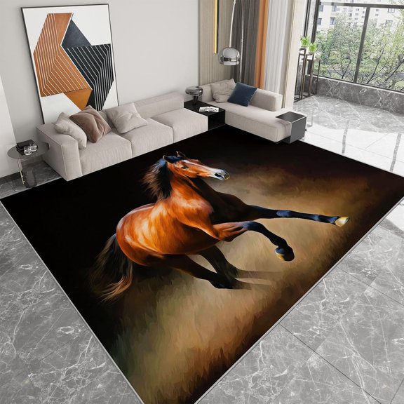Brown Horse Area Rugs, Animal Equestrian Carpet, Washable Non Slip Low Pile Soft Rug for Living Room Bedroom Dining Room Home Office Decor Mat 2x3ft