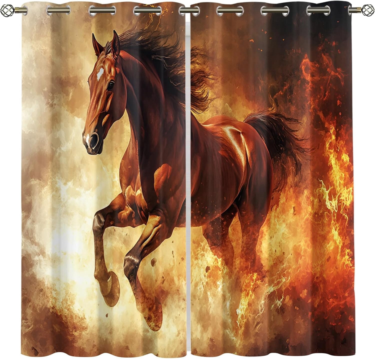 Brown Horse Blackout Curtains, Animal Print Drapes for Bedroom Living ...