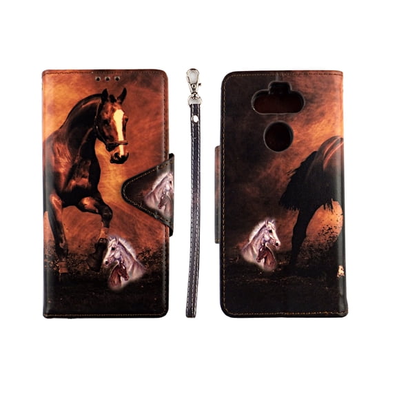 Brown Horse Case for LG Phoenix 5 / Aristo 5 / Fortune Wallet Cover Flap Magnetic Closure Snap-on Book Style Cases Card Holders Folio Standing Wrist Strap Fashion Flip Pu Leather