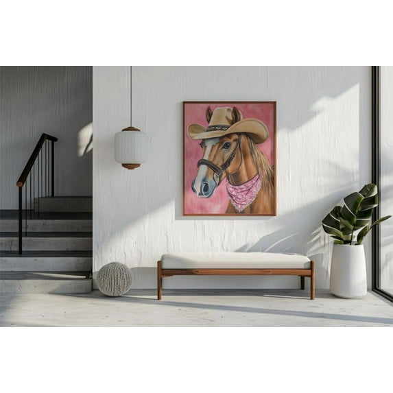 Brown Horse Cowgirl Print, Pink Horse Girls Decor, Western Print Wall Art For Girl, Pink Room Decor, Trendy Cowgirl Dorm Room Print Wall Art, Modern Wall Decor, 8x12 UNFRAMED