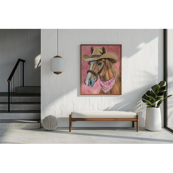 Brown Horse Cowgirl Print, Pink Horse Girls Decor, Western Print Wall Art For Girl, Pink Room Decor, Trendy Cowgirl Dorm Room Print Wall Art, Modern Wall Decor, 16x24 UNFRAMED