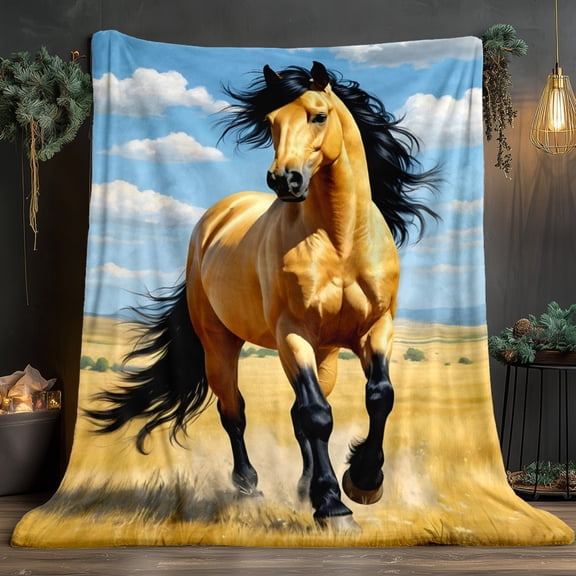 Brown Horse Flannel Blanket HD Print - Soft Warm 280GSM for Travel, Camping, Sofa, Bed - Gift for Family Friends (30x40, 50x60, 60x80 in)