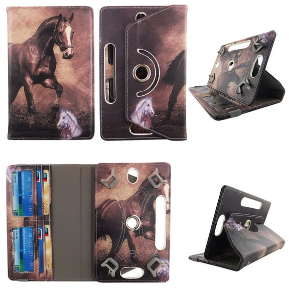 Brown Horse For Nook 7.9 8.0 8.4 Inch Tablet Case Universal Cases 360 Rotating Folio Stand Protector Pu Leather Cover Travel e-reader Card Cash Slots Multiple Viewing Angles