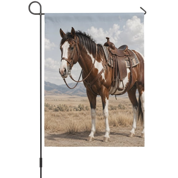 Brown Horse Garden Flags For Outdoor, Western Rustic Country Sand Desert Mountain Wildlife Small Double Side Yard Flags Weather Proof Garden Decor for Lawn Outside Holiday 12 x 18 Inches