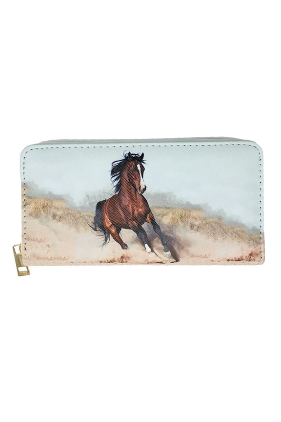 Brown Horse Running Printed Zipper Wallet
