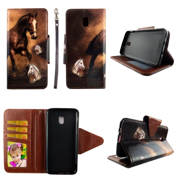 Brown Horse Wallet Case for Samsung Galaxy J3 (2018) / Express Prime 3 / J3 Achieve / J3 Star / Amp Prime 3 Folio Standing Cover Card Slot Money Pocket Magnetic Closure Fashion Flip Pu Leather
