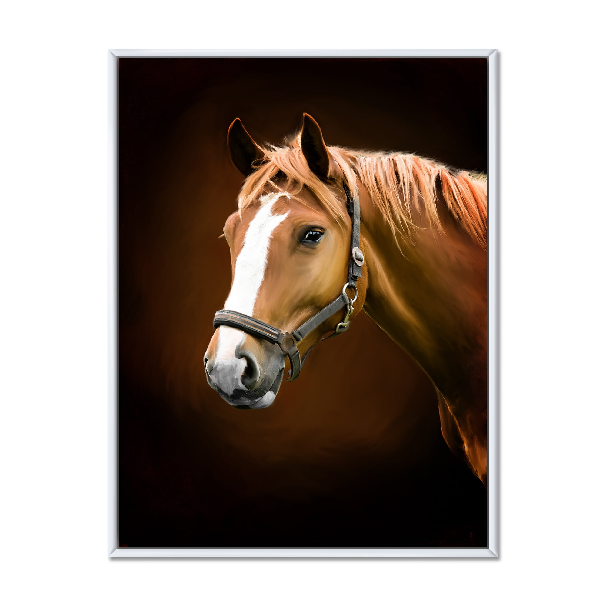 Brown Horse With White Nose Portrait 12 in x 20 in Framed Photography Canvas Art Print, by Designart